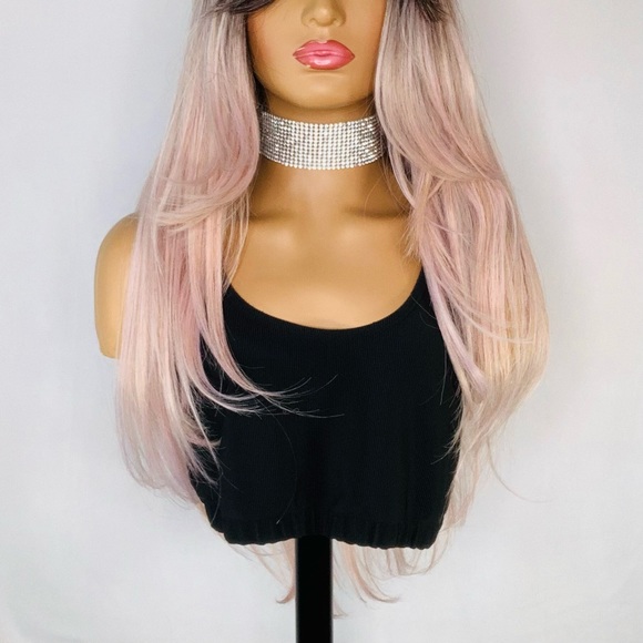 Long 30” Ombre Pink Mix Synthetic Wig with Bangs - Picture 3 of 7